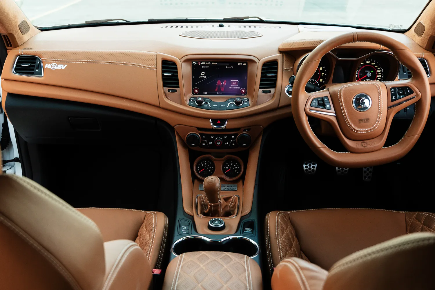 HSV GTS tan leather dashboard and centre console.