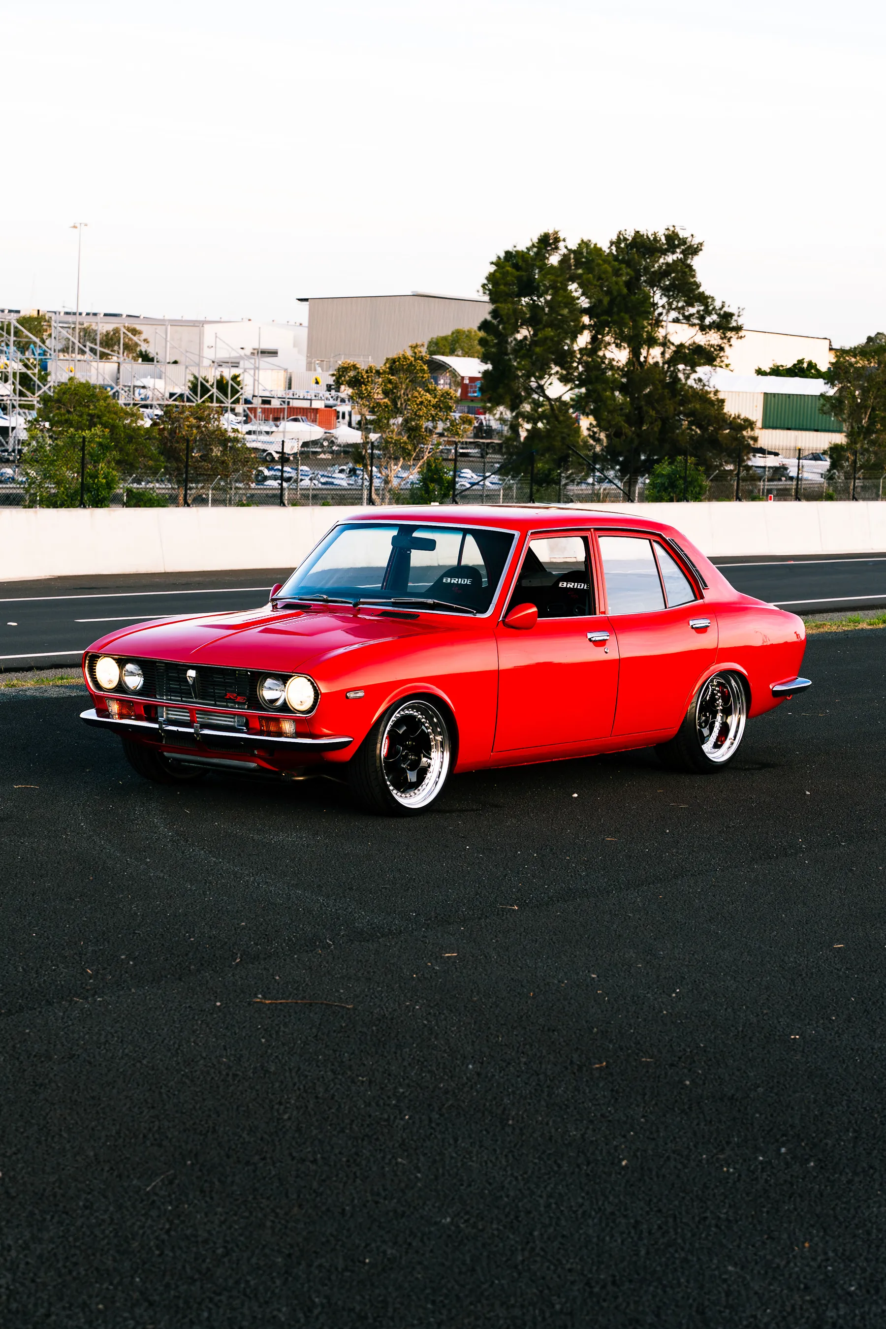 Mazda Capella RX-2 front three-quarter on the road.