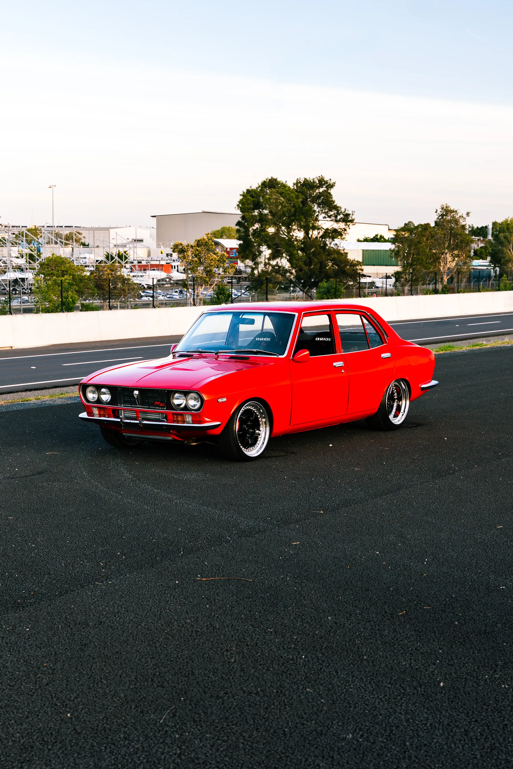 Mazda Capella RX-2 rear quarter, low stance.